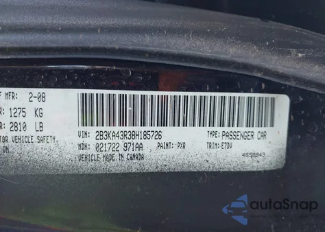 2008 Dodge Charger из США, поврежденный, VIN 2B3KA43R38H185726